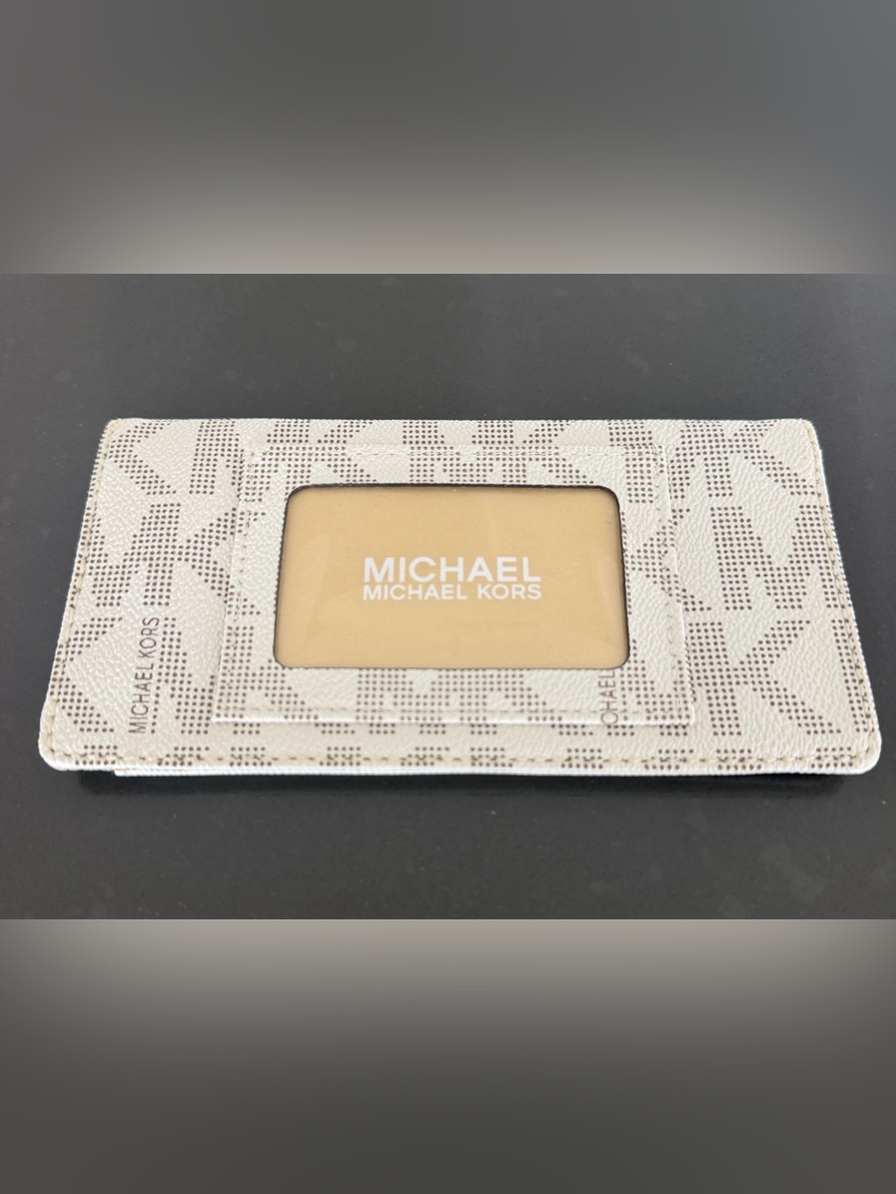 Michael Kors Signature MK Checkbook Cover – Vanilla/Taupe